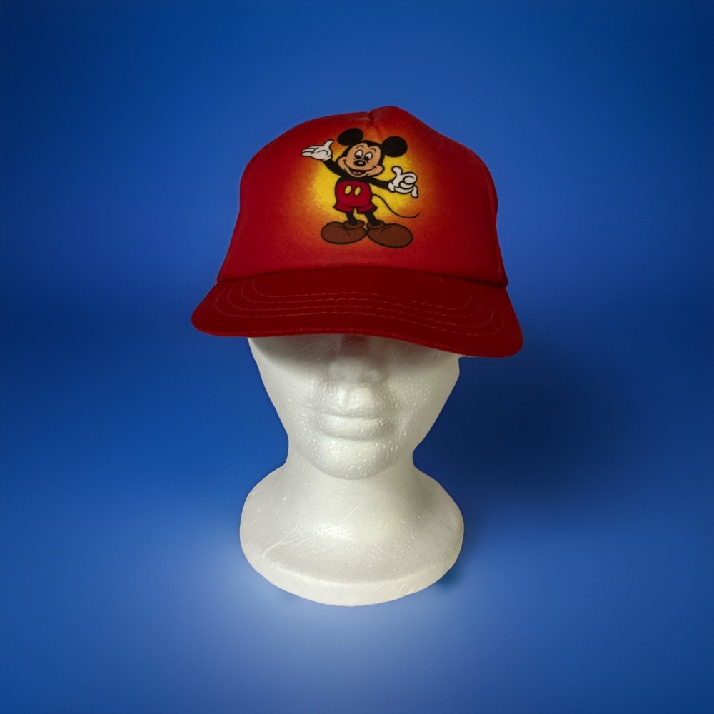 Mickey Mouse Trucker Hat Walt Disney Company Mesh Red YOUTH 90s Vintage